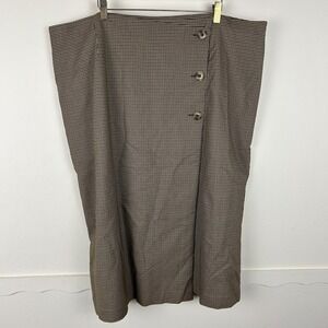 Modcloth Plus Size Brown Plaid Sideways Structured Midi Skirt Acidemia 2X